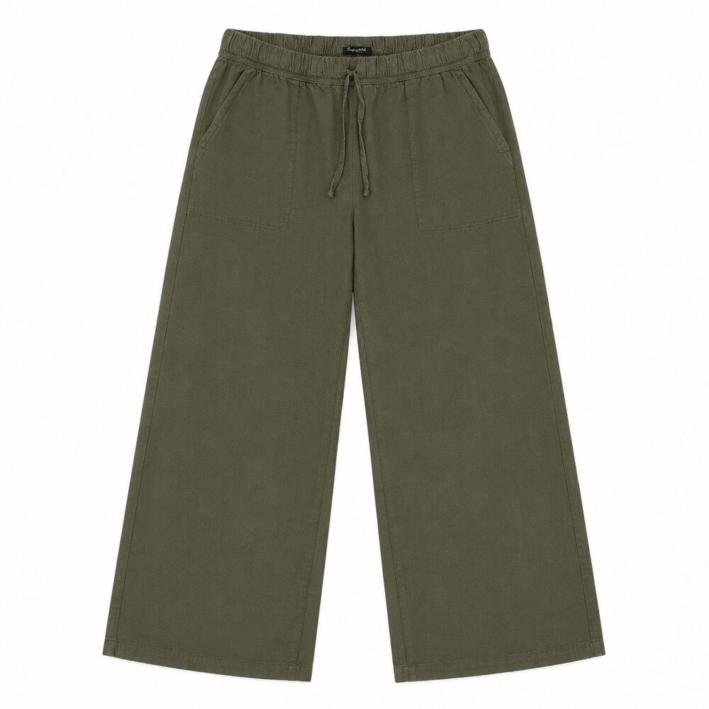 Splendid linen viscose blend wide leg cropped olive pants. High waist. Women M